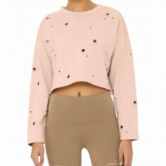ALO Yoga Tops - ALO BNWT Women "Candence Grommet" Holes Sweatshirt Pullover Sz Small Cropped